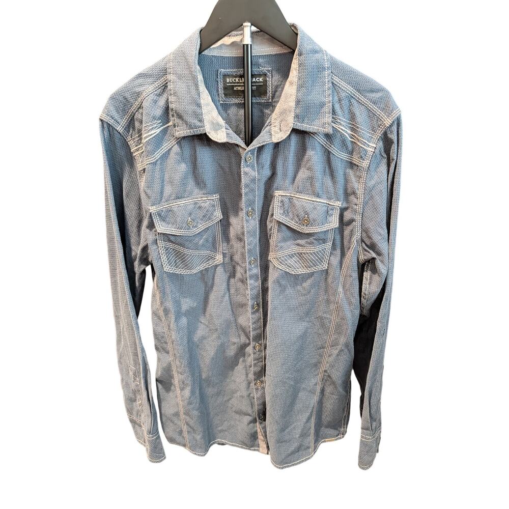 Buckle Black Blue Western Pearl Snap Cowboy Shirt